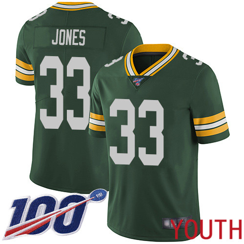 Green Bay Packers Limited Green Youth #33 Jones Aaron Home Jersey Nike NFL 100th Season Vapor Untouchable->youth nfl jersey->Youth Jersey